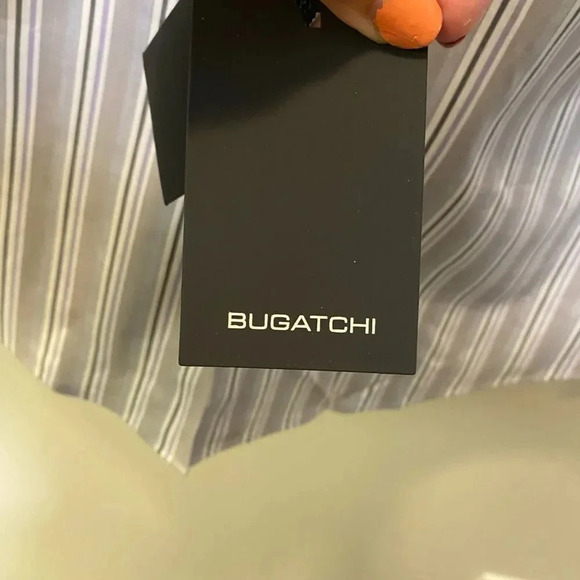 Bugatchi Men’s Button Down Cement Stripe - Picture 3 of 6